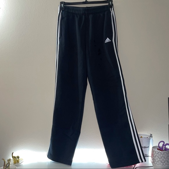 Adidas Sweatpants Fleece Essential 3 Stripe Regular Straight Leg Fit - Picture 1 of 9